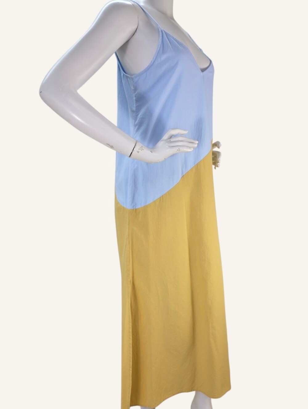 NWT Wishlist Apparel Sky Blue Butter Yellow Colorblock Cotton Maxi Dress Small - Picture 2 of 10